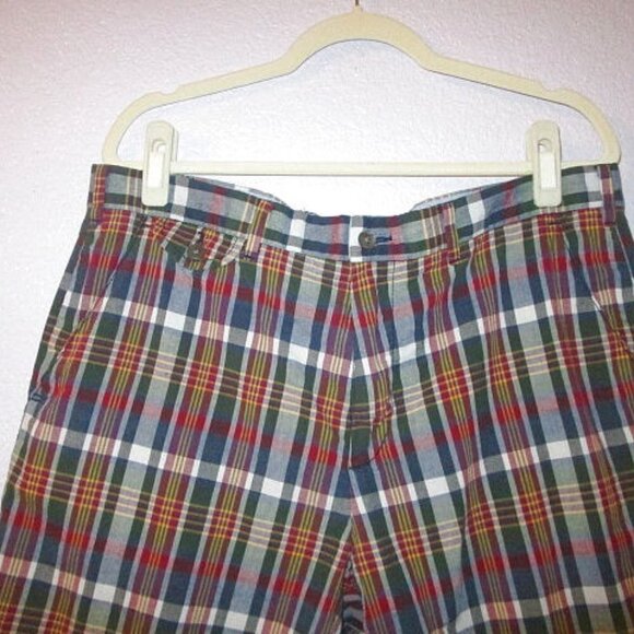 Polo RALPH LAUREN Indian MADRAS Cotton Size 36 SHORTS Red PLAID Chino CHECK Blue - Picture 2 of 10